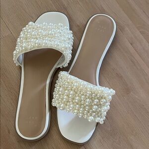 Elegant Pearl-Embellished White Sandals